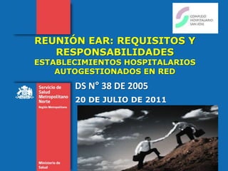 REUNIÓN EAR: REQUISITOS Y RESPONSABILIDADES ESTABLECIMIENTOS HOSPITALARIOS AUTOGESTIONADOS EN RED DS N° 38 DE 2005 20 DE JULIO DE 2011 