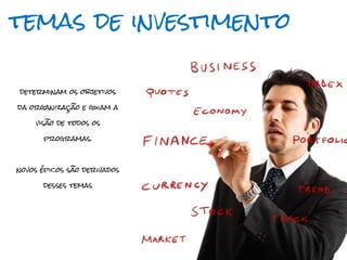 temas de investimento


determinam os objetivos

da organização e guiam a

    visão de todos os

      programas.



novos épicos são derivados

      desses temas
 