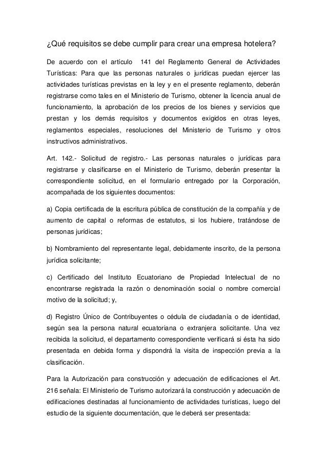 Requisitos para crear una empresa hotelera.