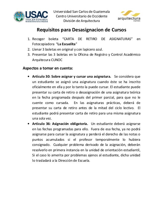 Requisitos para desasignacion de cursos