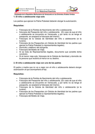 Requisitos para solicitar autorizacion de viaje de menores de edad | PDF