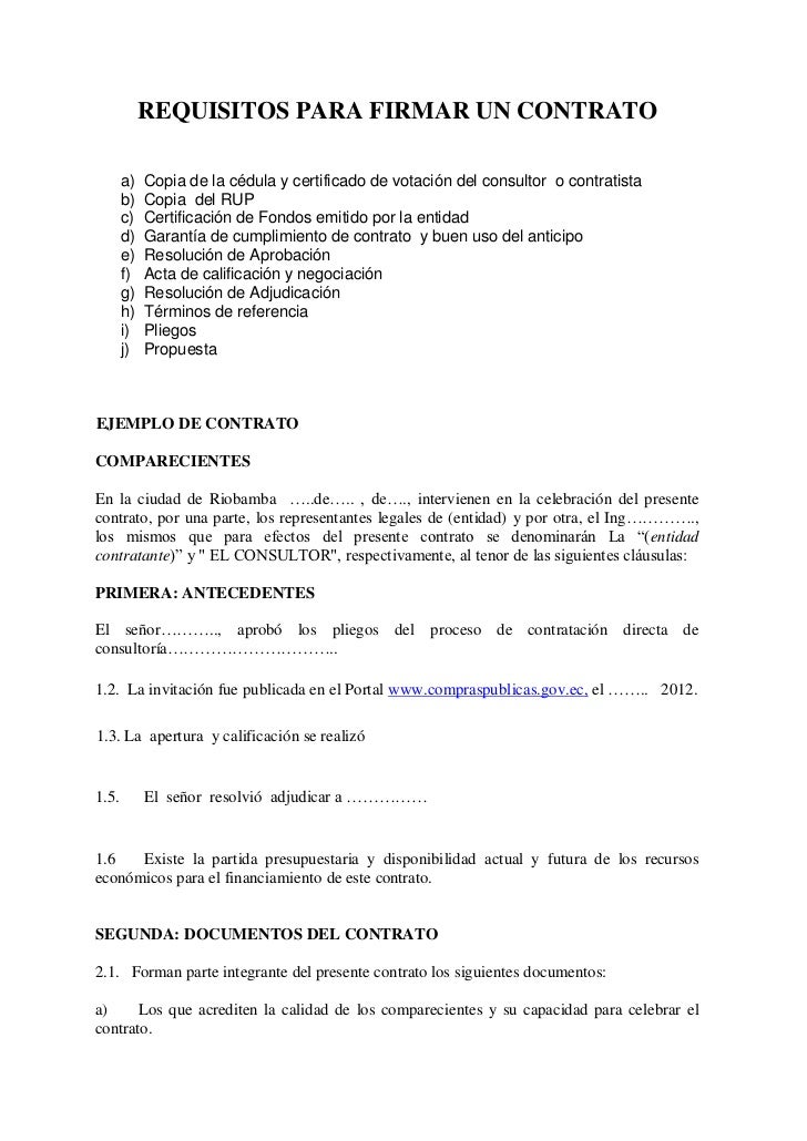 Requisitos para suscribir un contrato Requisitos para suscribir un contrato