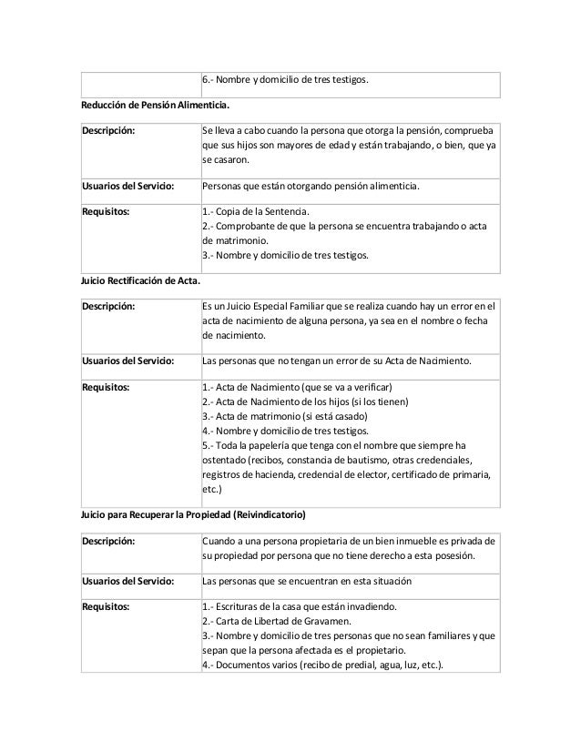Requistos por tipo de juicio civil y familiar