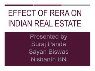 EFFECT OF RERA ON
INDIAN REAL ESTATE
 