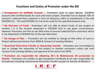 Functions and Duties of Promoter under the Bill
 