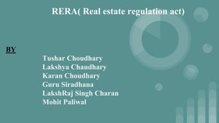RERA( Real estate regulation act)
BY
Tushar Choudhary
Lakshya Chaudhary
Karan Choudhary
Guru Siradhana
LakshRaj Singh Charan
Mohit Paliwal
 