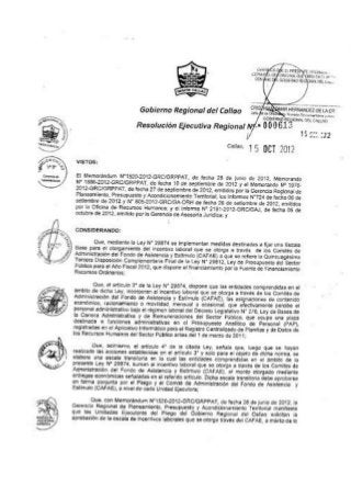 RESOLUCION EJECUTIVA REGIONAL 613-2012- CALLAO QUE APRUEBA LA ESCALA TRANS…