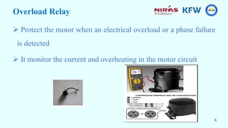 Overload Relay
 Protect the motor when an electrical overload or a phase failure
is detected
 It monitor the current and overheating in the motor circuit
6
 