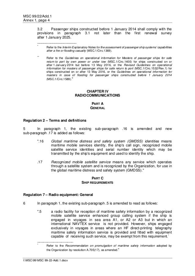 Res Msc 436 99 Solas Amendments Amendments To Chapters Ii 1 Iv And