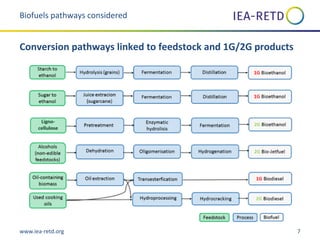 www.iea-retd.org 7
Biofuels pathways considered
Conversion pathways linked to feedstock and 1G/2G products
 