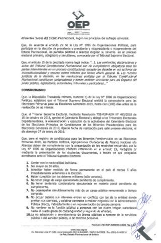 Resolución del TSE que habilita la repostulación