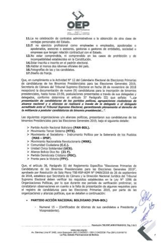 Resolución del TSE que habilita la repostulación