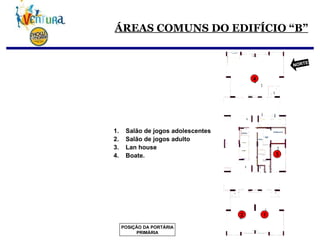 ÁREAS COMUNS DO EDIFÍCIO “B” Salão de jogos adolescentes Salão de jogos adulto Lan house Boate. 2 3 1 4 POSIÇÃO DA PORTÁRIA PRIMÁRIA NORTE 