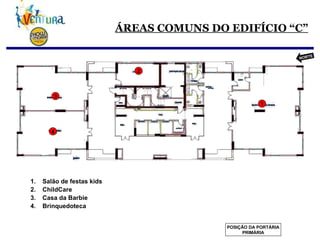 ÁREAS COMUNS DO EDIFÍCIO “C” Salão de festas kids ChildCare Casa da Barbie Brinquedoteca 2 3 1 4 POSIÇÃO DA PORTÁRIA PRIMÁRIA NORTE 