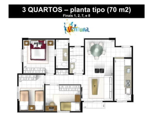 3 QUARTOS – planta tipo (70 m2) Finais 1, 2, 7, e 8 
