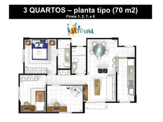 3 QUARTOS – planta tipo (70 m2) Finais 1, 2, 7, e 8 