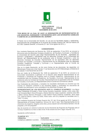 Designación de representantes de docentes, egresados y estudiantes antes los diferentes Consejos y Comités de la Universidad del Quindío.