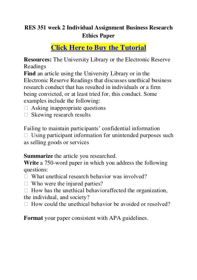 RES 351 week 2 Individual Assignment Business Research 