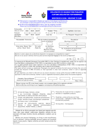 Resolución 439 de 28 de diciembre de 2012. Declaración de Pasajeros