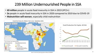 239 Million Undernourished People in SSA
• 69 million people in acute food insecurity in SSA in 2019 (IPC3+)
• 2x people i...