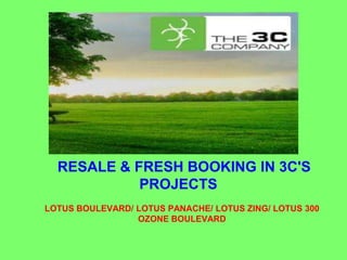 RESALE & FRESH BOOKING IN 3C'S
            PROJECTS
LOTUS BOULEVARD/ LOTUS PANACHE/ LOTUS ZING/ LOTUS 300
                 OZONE BOULEVARD
 