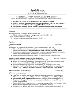 Sample Military Resume