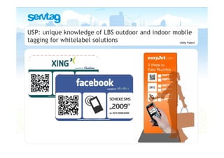 USP: unique knowledge of LBS outdoor and indoor mobile
tagging for whitelabel solutions                  Utility Patent
 