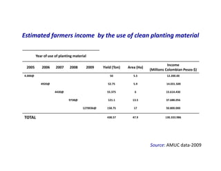 Use of tissue culture techniques in a seed releases programs of whiteflies and frog skin diseases resistance materials in Cauca, Colombia