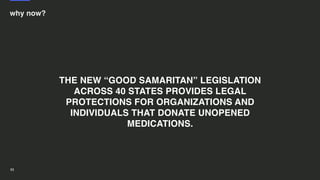 THE NEW “GOOD SAMARITAN” LEGISLATION
ACROSS 40 STATES PROVIDES LEGAL
PROTECTIONS FOR ORGANIZATIONS AND
INDIVIDUALS THAT DO...