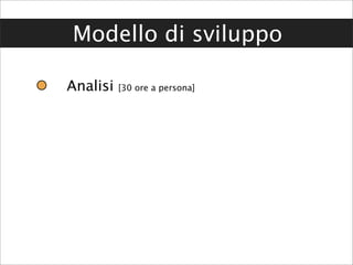Modello di sviluppo

Analisi   [30 ore a persona]
 