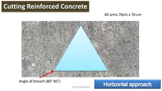 Angle of breach (80°-85°)
Cutting Reinforced Concrete
Insp Vijay kumar 18
All arms 70cm x 70 cm
 