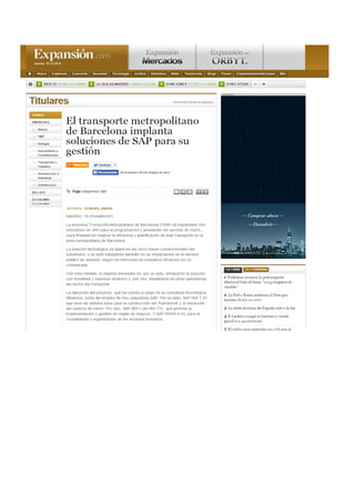 Reseña - Stratesys implanta innovadora Solución SAP mejora eficiencia Metro Barcelona TMB - ERP SPAIN - 2014