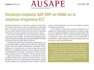 Reseña - Stratesys implanta SAP ERP on HANA en la aragonesa ELT - AUSAPE - MAR2015