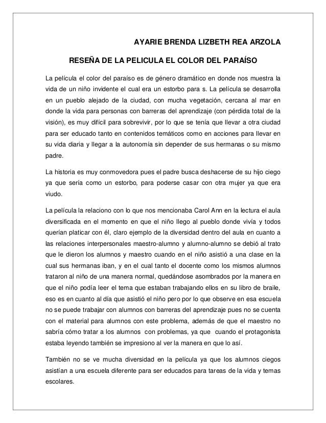 Reseña De La Pelicula El Color Del Paraíso Comparada Con La
