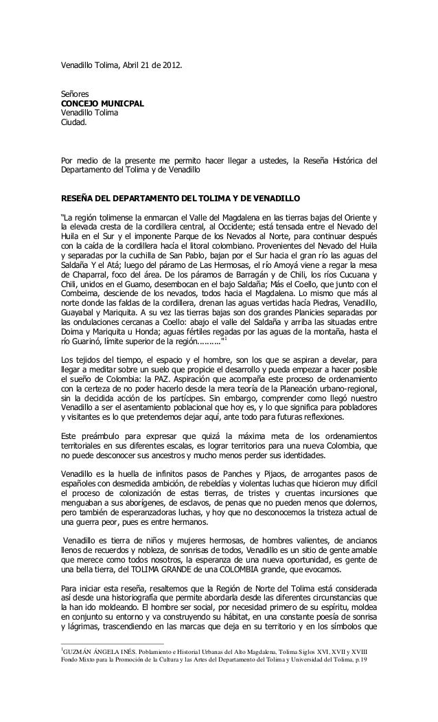 Reseña Del Departamento Y Venadillo - 