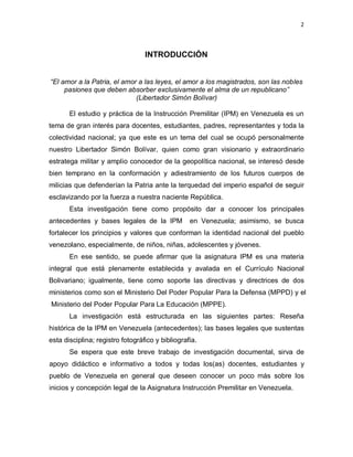 RESEÑA HISTÓRICA DE LA INSTRUCCIÓN PREMILITAR (IPM) EN VENEZUELA | PDF