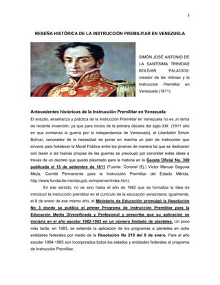 RESEÑA HISTÓRICA DE LA INSTRUCCIÓN PREMILITAR (IPM) EN VENEZUELA | PDF
