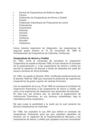 Reseña histórica del cooperativismo en colombia | DOC