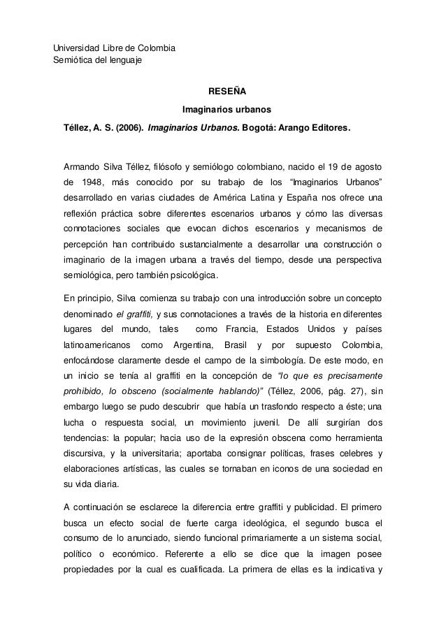 Armando silva imaginarios urbanos resumen