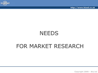 NEEDS  FOR MARKET RESEARCH 