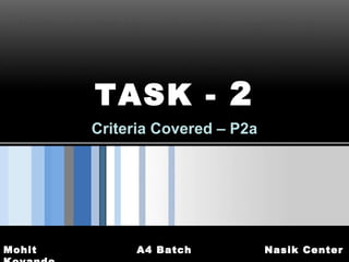 TASK -  2 Criteria Covered – P2a 
