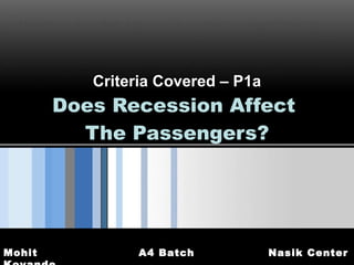 Does Recession Affect  The Passengers? Criteria Covered – P1a 