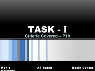 Criteria Covered – P1b TASK -  I 