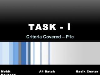 TASK -  I Criteria Covered – P1c 