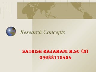 Research Concepts
SathiSh Rajamani m.Sc (n)
09688115454
 
