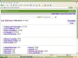 Searching  the  Internet Web Directories Web directories (also known as indexes, web indexes or catalogues) are broken down into categories and sub-categories and are good for broad searches of established sites. 