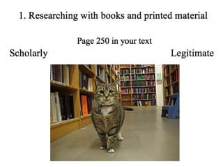 Page 250 in your text Scholarly Legitimate  1. Researching with books and printed material 