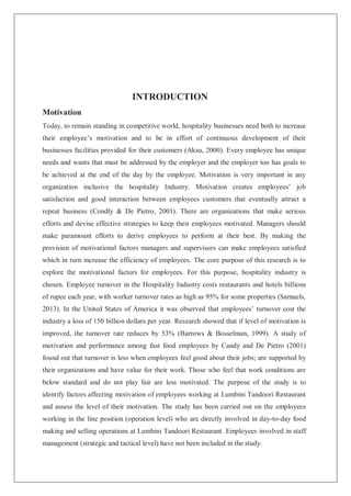 FACTORS AFFECTING EMPLOYEE'S MOTIVATION IN HOSPITALITY INDUSTRY: THE ...