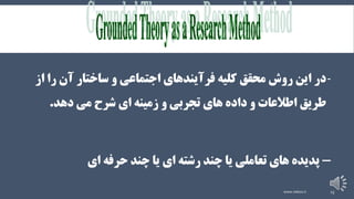 -‫در‬‫اين‬‫کليه‬ ‫محقق‬ ‫روش‬‫فرآيندهاي‬‫اجتماعي‬‫ا‬ ‫را‬ ‫آن‬ ‫ساختار‬ ‫و‬‫ز‬
‫طريق‬‫داده‬ ‫و‬ ‫اطالعات‬‫هاي‬‫تجربي‬‫و‬‫زمينه‬‫اي‬‫شرح‬‫مي‬‫دهد‬.
-‫پديده‬‫هاي‬‫تعاملي‬‫يا‬‫رشته‬ ‫چند‬‫اي‬‫يا‬‫حرفه‬ ‫چند‬‫اي‬
www.nekoo.ir 13
 