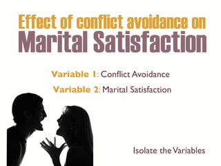 Effect of conflict avoidance on
Variable 1: Con
fl
ict Avoidance
Variable 2: Marital Satisfaction
Isolate theVariables
Marital Satisfaction
 
